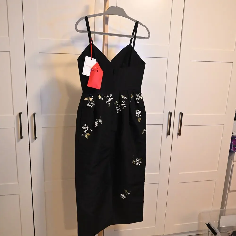 NWT: Carolina Herrera Embellished Pleated Silk-Faille Midi Dress - Picture 7 of 14